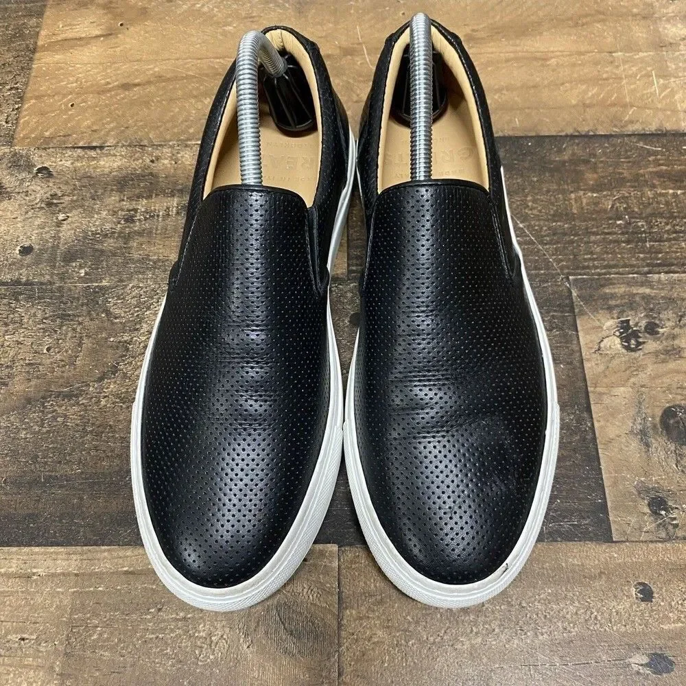 The Greats Brooklyn Laser Etched Italian Black Leather Slip On Sneaker sz 10